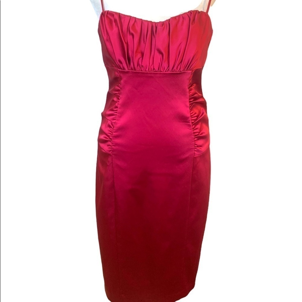 David Meister Red Shiny Cinched Mini Dress Size 6